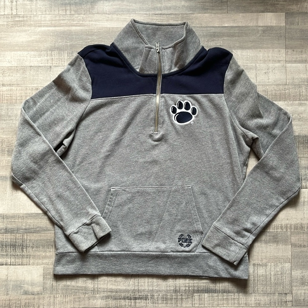 Penn State Victoria Secret Large long sleeve quarter 1/4 zip blue white gray